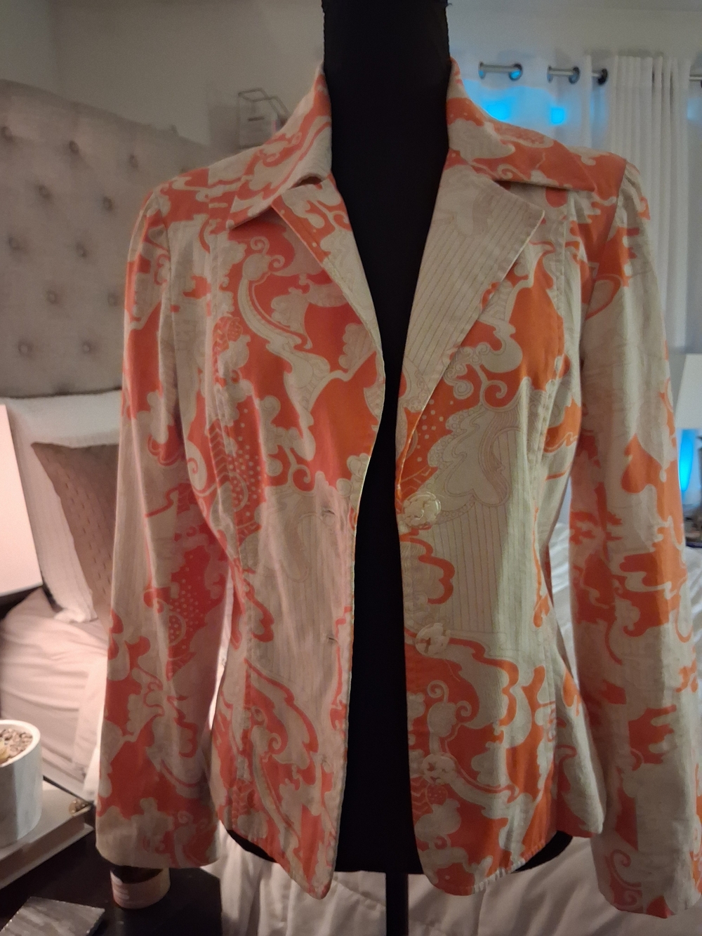 Women's Orange and Cream Patterned Blazer
